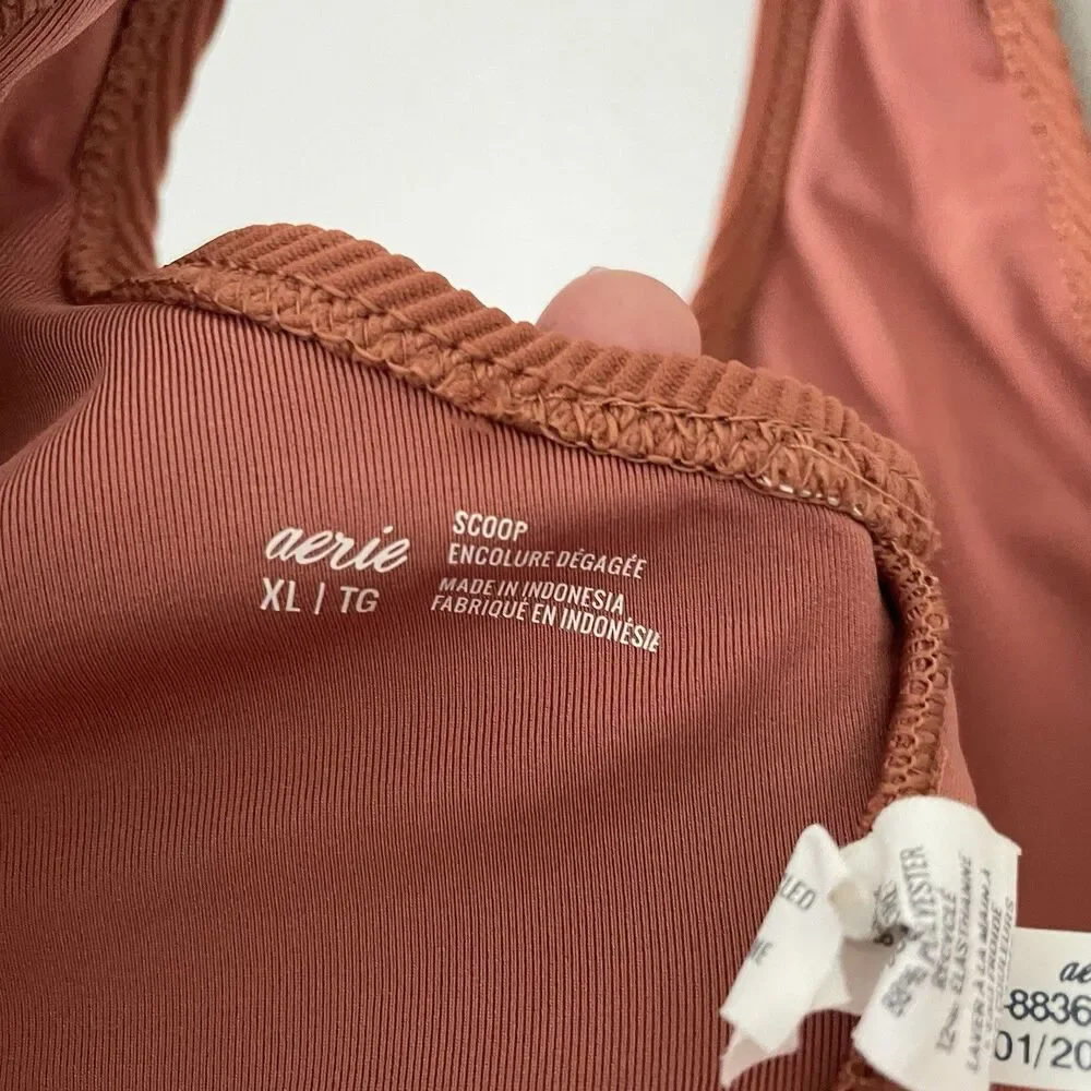 Aerie Size XL Scoop Neck Orange Ribbed Swim Suit Top